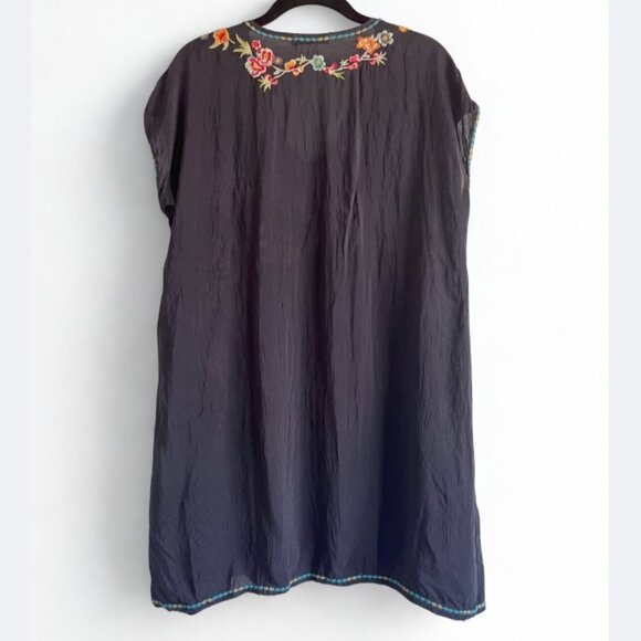 Johnny Was Black Multi Floral Embroidered Cupra Rayon V-Neck Tunic Mini Dress S - Picture 4 of 7